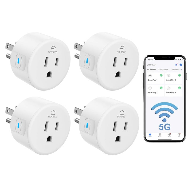 EIGHTREE Smart Plug 5GHz & 2.4GHz, Smart Outlet WiFi Socket with APP Remote Control, Compatible with Alexa & Google Home, 4 Packs - Image 1